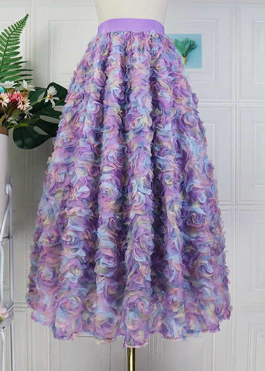 Elastic Waist Gradient Purple Tulle Maxi Skirt