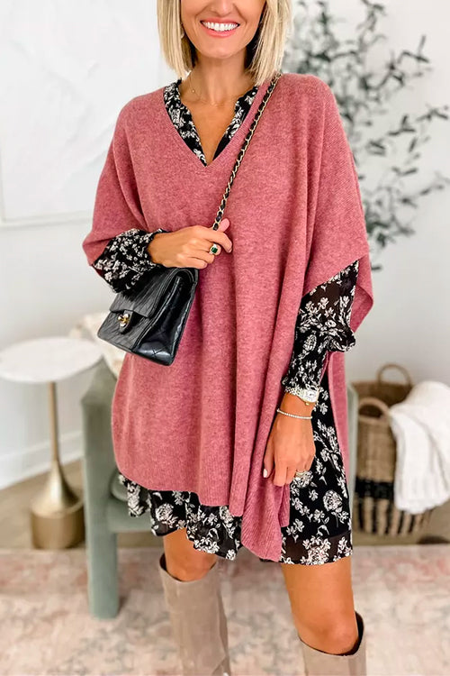 Chicest V Neck Loose Fit Poncho Sweater