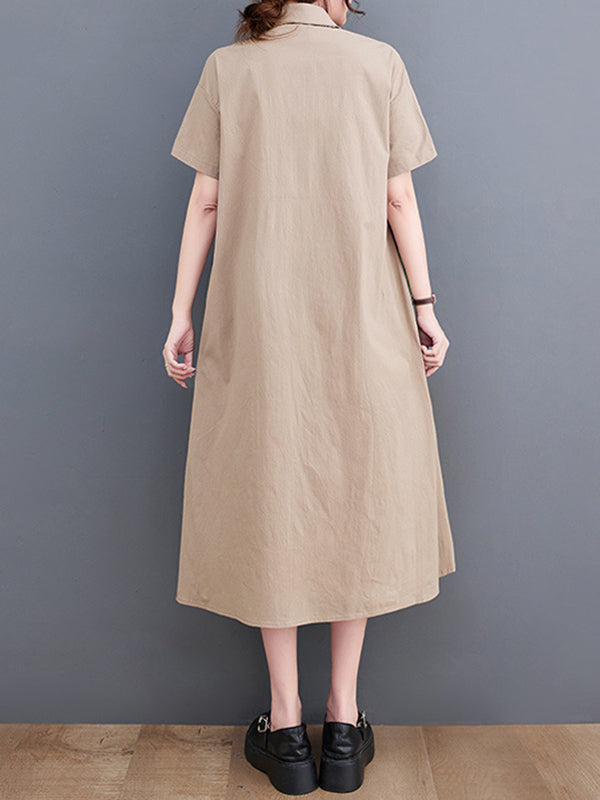 Loose Oversize Color-block Contrast Color Split-joint Lapel Midi Dresses Shirt Dress