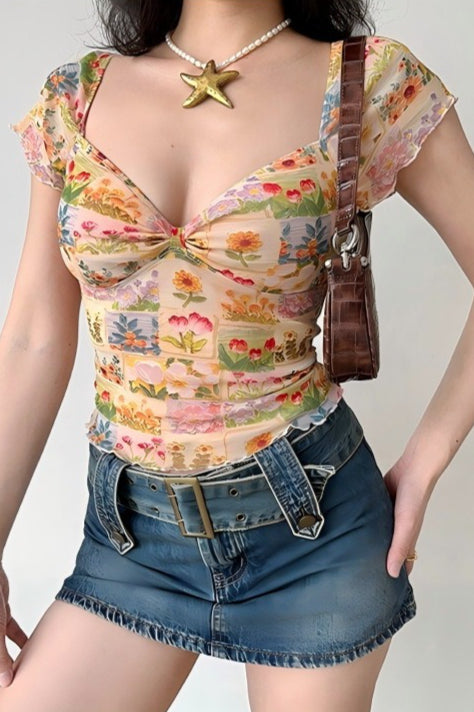 Mesh Slim V Neck Tube Blouse