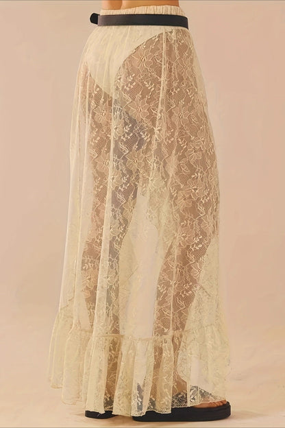 Lace Patchwork Asymmetrical Midi Skirt