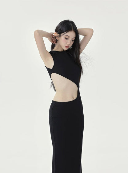 Black Cutout Sleeveless Maxi Dress