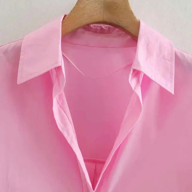New Simply Candy Color Single Breasted Poplin Shirts Office Lady Long Sleeve Blouse Chemise Tops