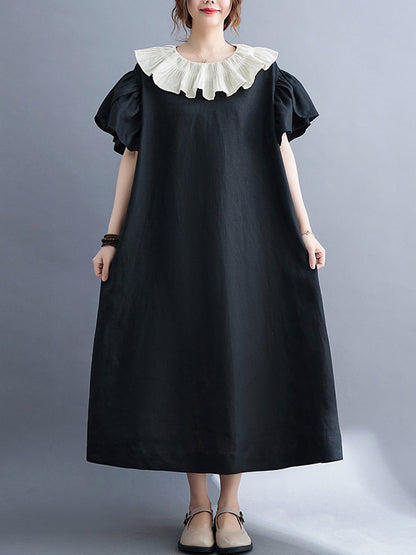 Original Falbala Contrast Color Midi Dress