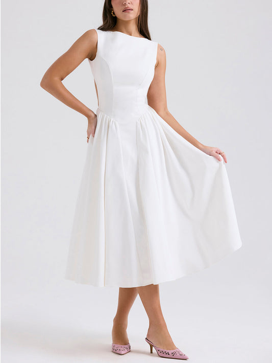 Stylish and Color Round Neck Backless Sleeveless Midi Dress