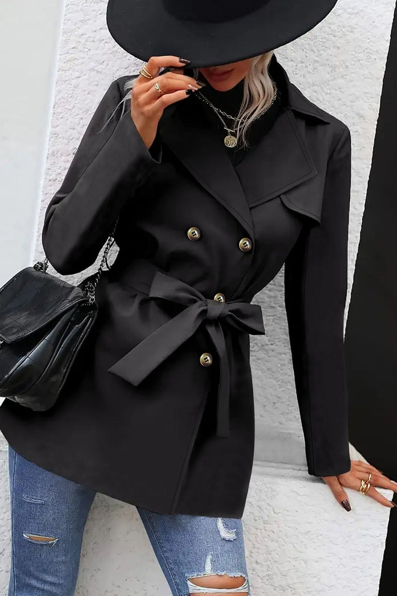 Double-breasted Tie Waist Mid-length Trench Coat