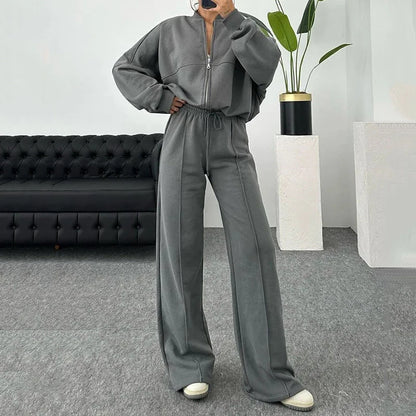 Zip Up Jacket Hooded Two-piece Set