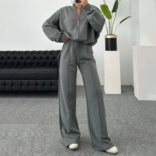 Zip Up Jacket Hooded Two-piece Set