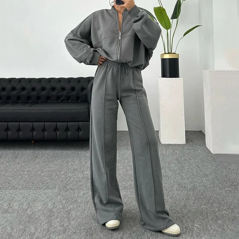 Zip Up Jacket Hooded Two-piece Set