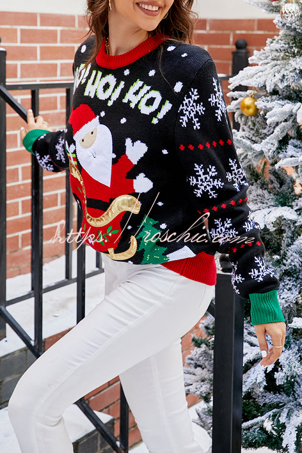 Christmas Print Crew Neck Long Sleeve Sweater