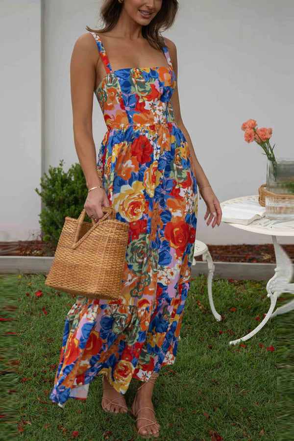 Style Lover Square Neck Adjustable Straps Maxi Dress