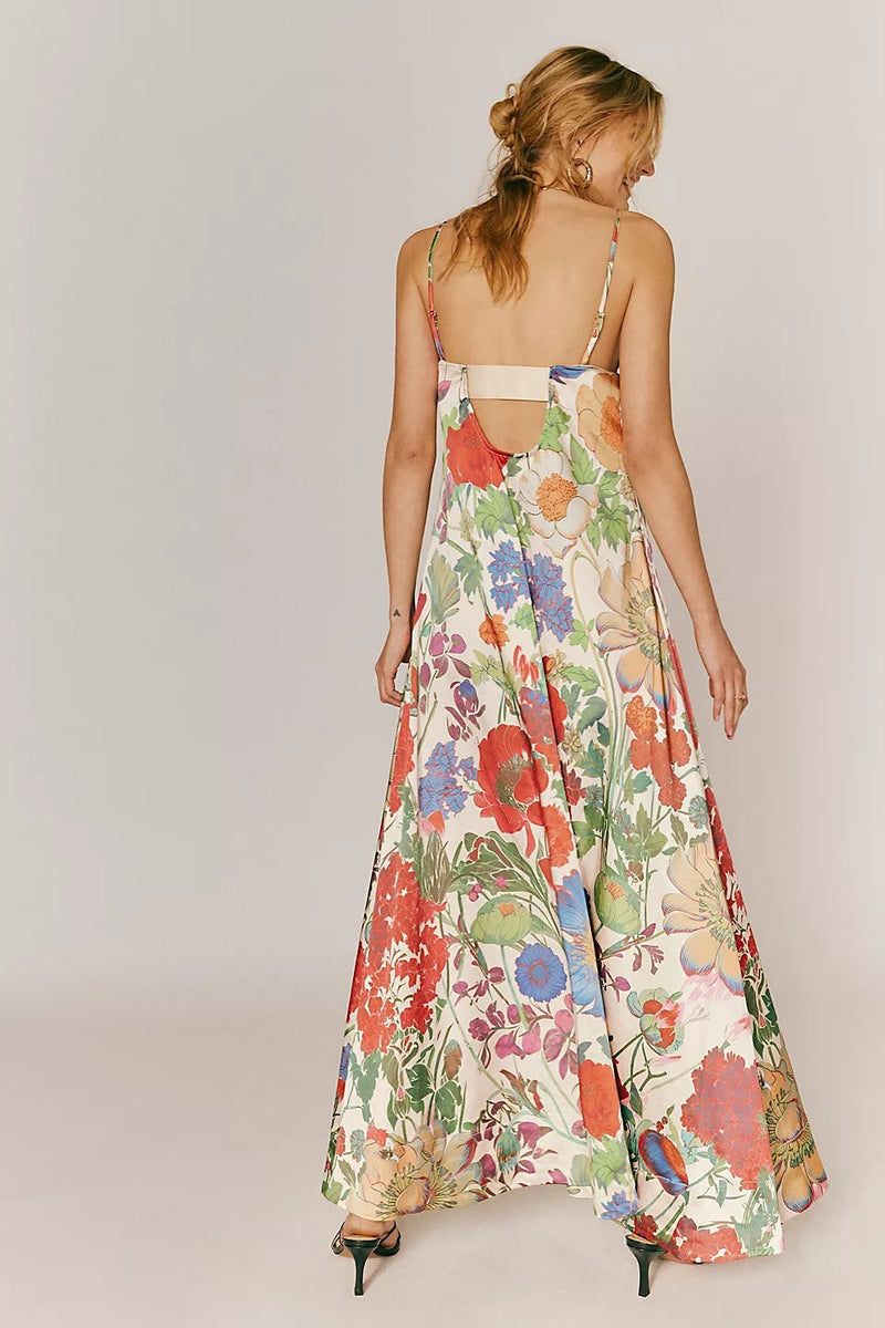 Print High-waist A-line Maxi Dress
