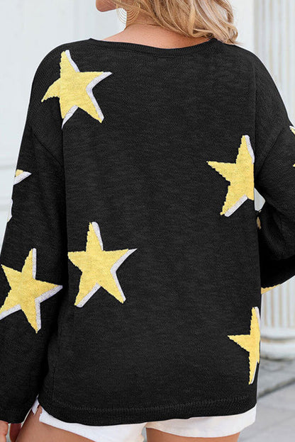 Five-pointed Star Knitted Long Sleeve Sweater