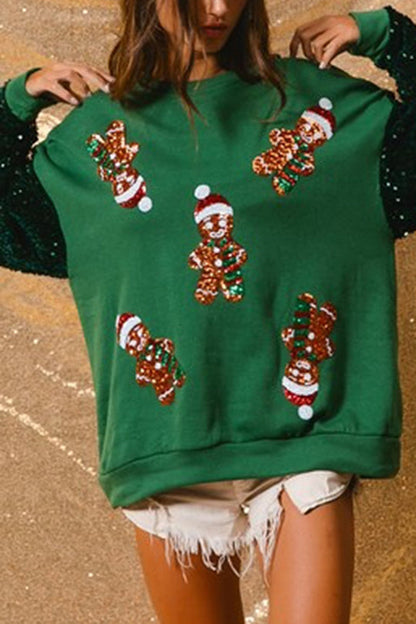 Christmas Loose Round Neck Sequined Sleeve Sweatshirt