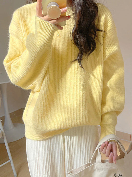 Yellow Round-neck Long Sleeve Sweater An1041