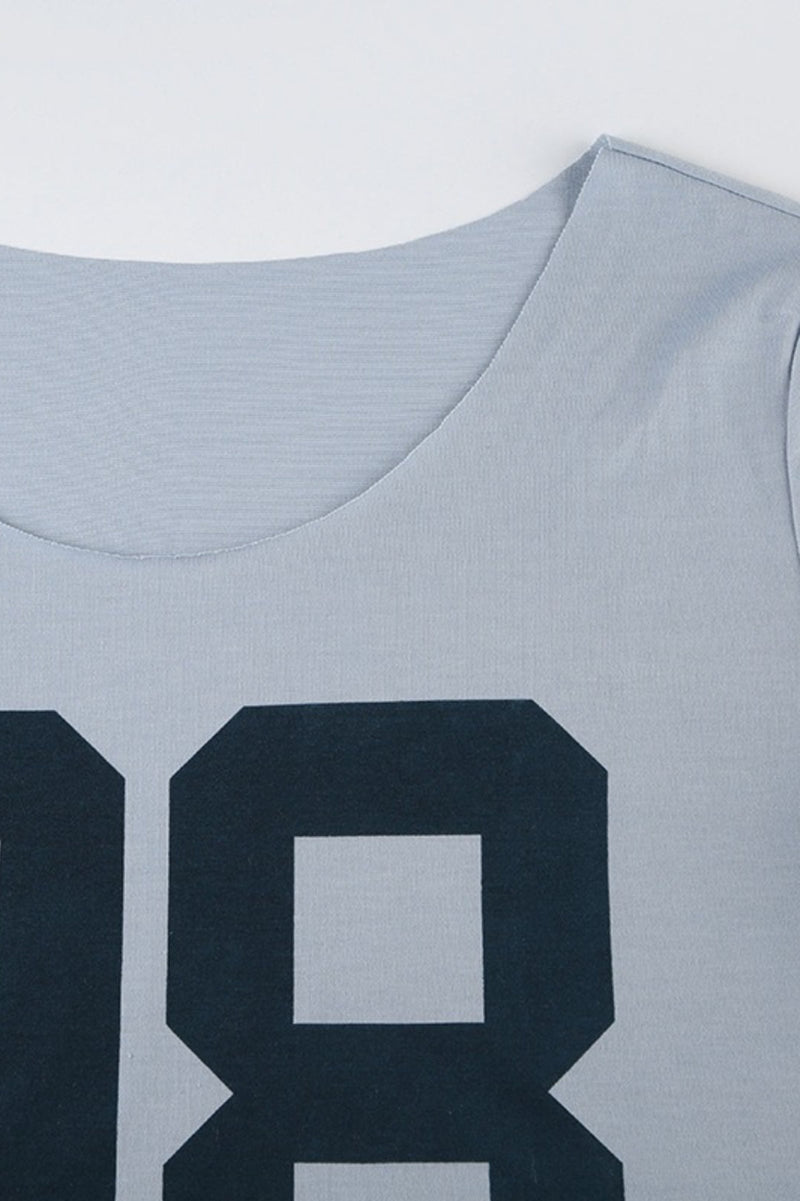 Loose Number Print Off Shoulder Crew T-shirt