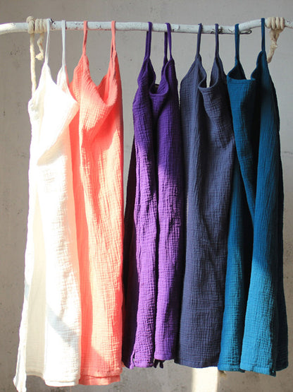 Color Spaghetti-neck Loose Sleeveless Mini Dress