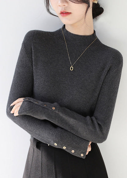 Classy Dark Grey Hign Neck Patchwork Knit Sweaters Winter Rv038