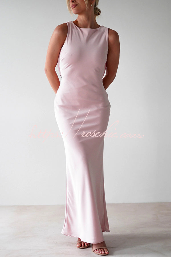 Color Backless Lace-up Slim Maxi Dress