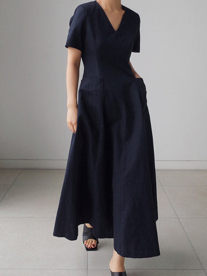 Simple Color Pleated Midi Dress
