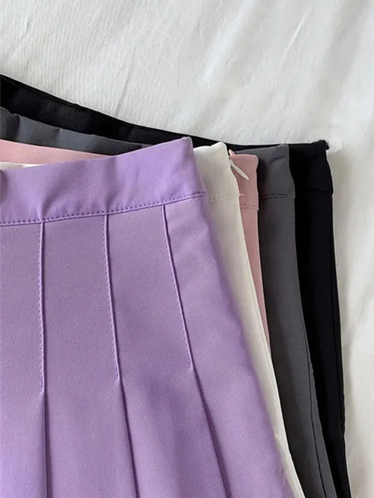 New Black Skirt Female Summer High Waist Gothic Anti-glare A-line Pleated Skirt Short Skirt Purple Ins Tide Ulzzang Skirt