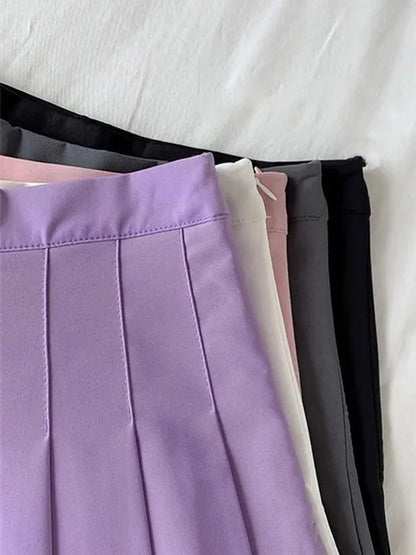 New Black Skirt Female Summer High Waist Gothic Anti-glare A-line Pleated Skirt Short Skirt Purple Ins Tide Ulzzang Skirt