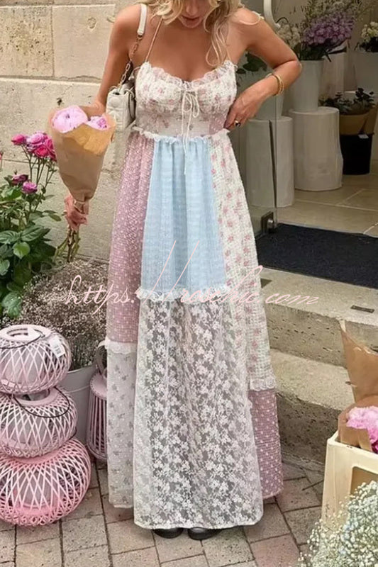 Lace Halterneck Backless Patchwork Maxi Dress