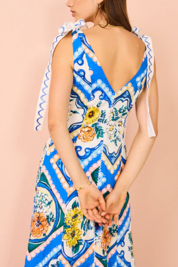 Tie Shoulder Maxi Dress in Azure