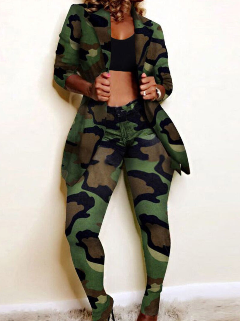 Camo Print Blazer Pants Set Bo5086
