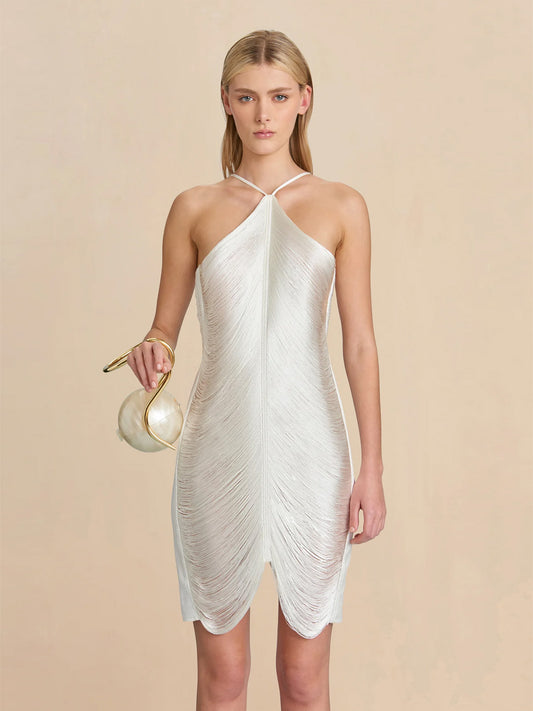 Halter Neck Fringed Resort Party Mini Dress