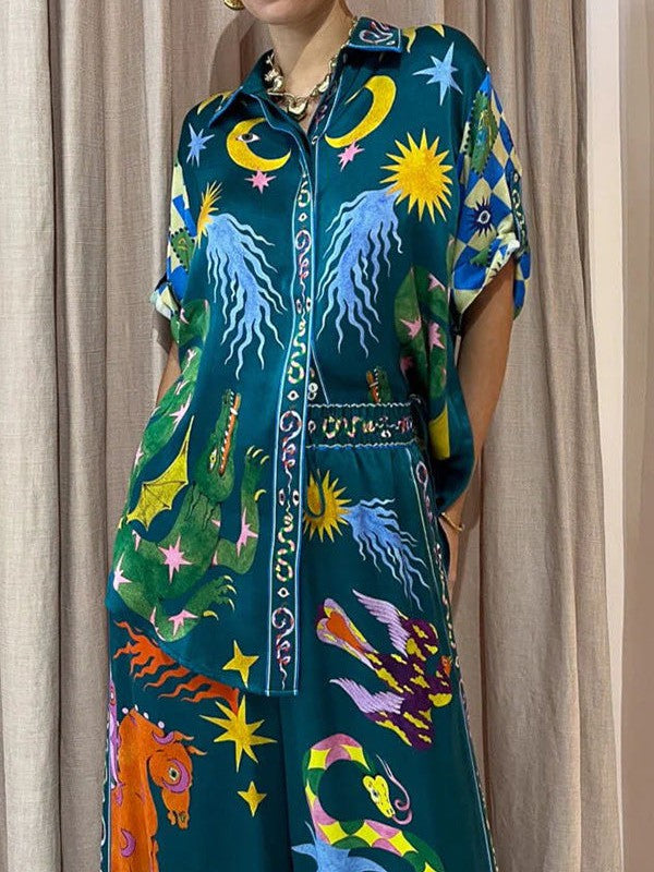 Oversized Fit Abstract Print Shirt & Pants Coord Set