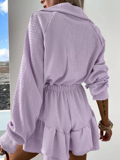 V-neck Shirt and Flared Skort Two-piece Set