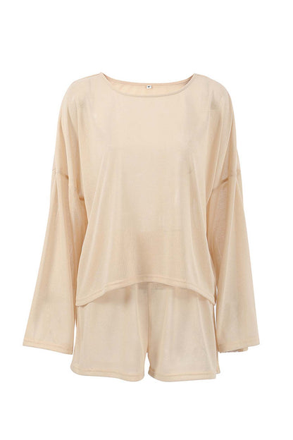 Khaki Long Sleeve Shorts Two-piece Set