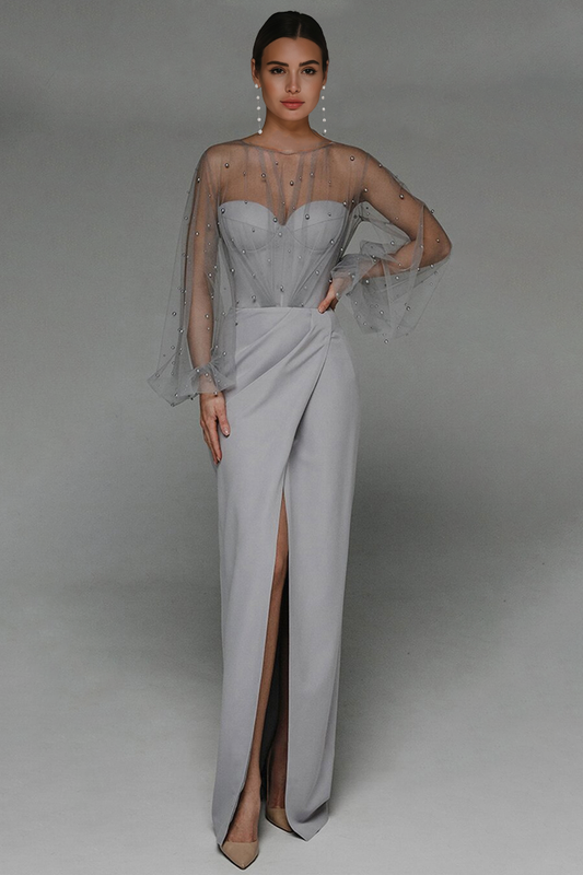 Alena Sheath Pearl Maxi Dress-grey