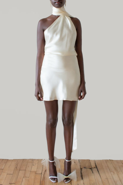 Backless Halter Satin Mini Dress