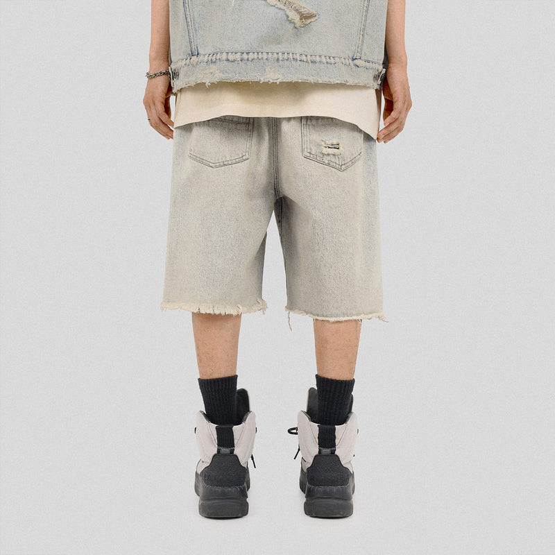 Raw Edge Distressed Denim Shorts