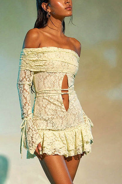 Ruffled Jacquard Off-shoulder Mini Dress