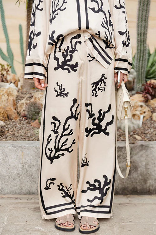 Wide Leg Reef Print Satin Pants