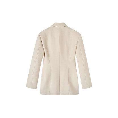 Cream Woolen Double-breasted Coat