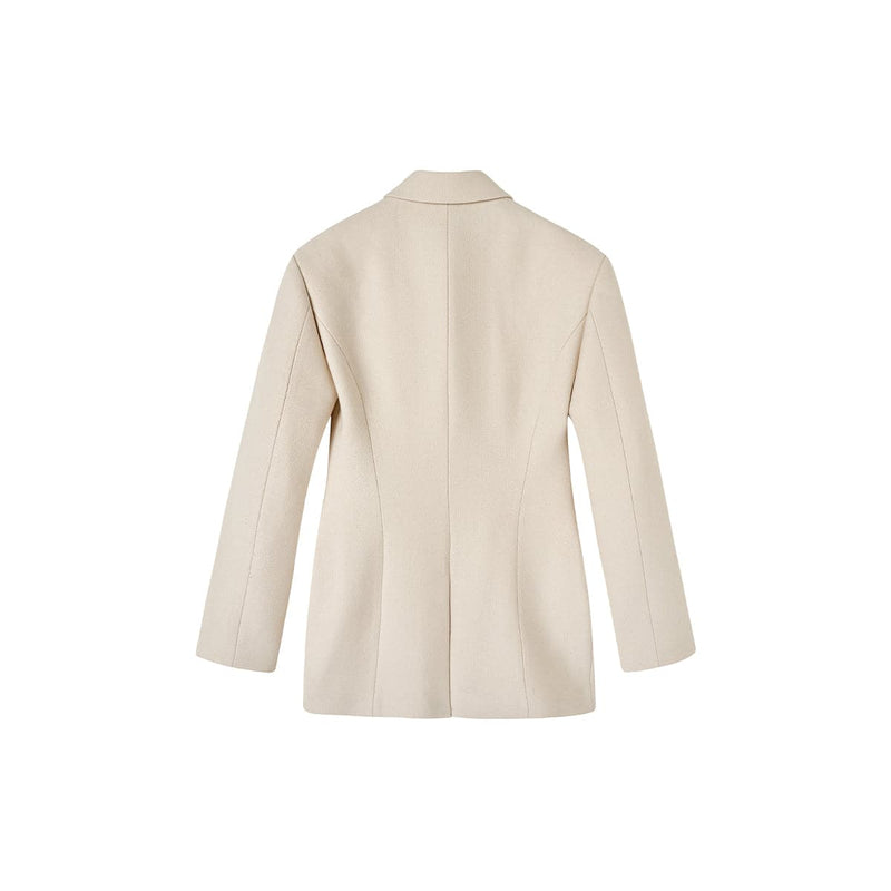 Cream Woolen Double-breasted Coat