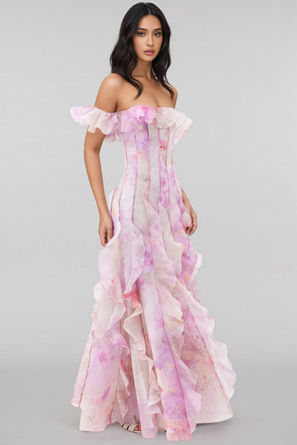 Adonis Pink Ruffled Maxi Dress
