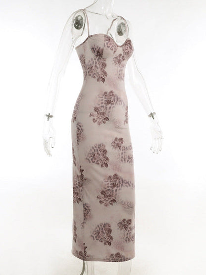 Print Sweetheart Neck Maxi Dress