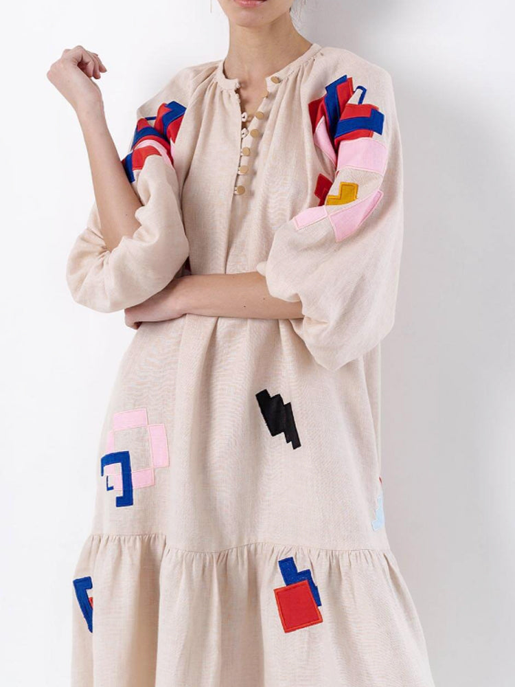 Loose Fit Printed Lantern Sleeve Dress