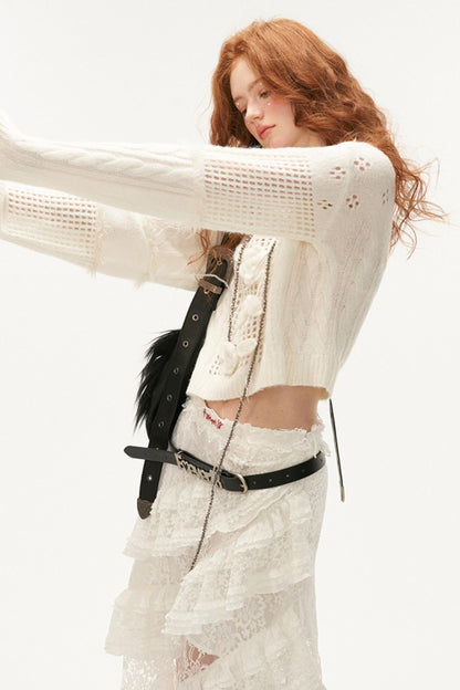 Rose Lace Cable Knit Sweater