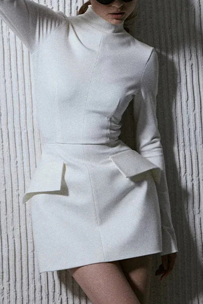 Mockneck Long Sleeves Waisted Mini Dress