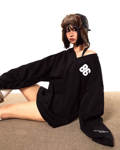 Oversized Black V-neck Sweater