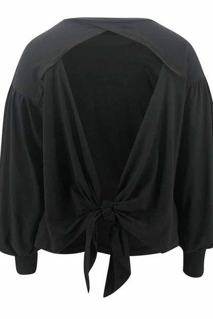 Lantern Sleeve Cutout Open Back Tie Detail Blouse