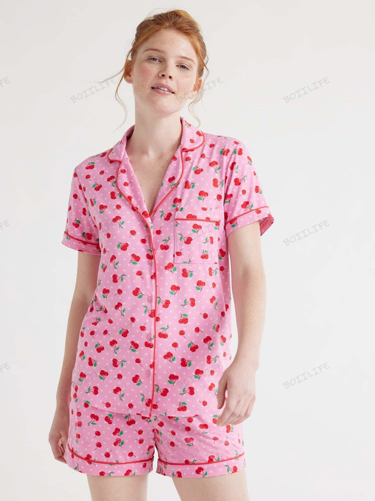 Print Loungewear Shirt & Shorts Cardigan Set