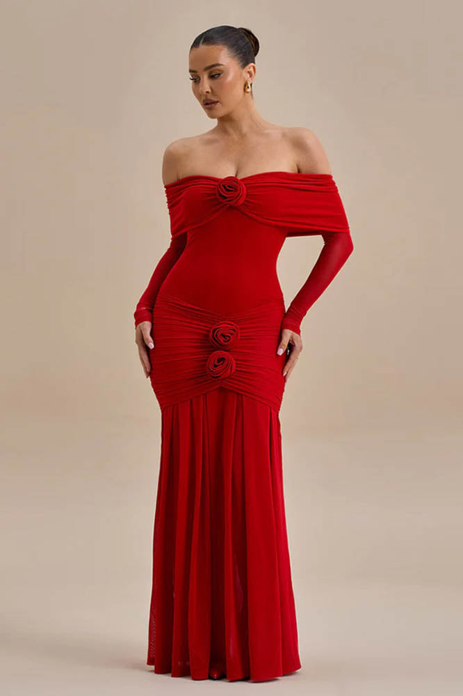 Off-shoulder 3d Bodycon Maxi Dress