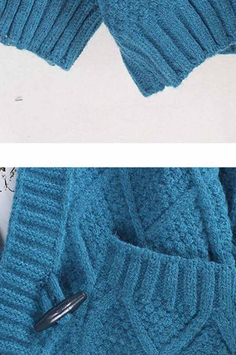 Ribbed Horn Buckle Pockets Cardigan(4 Colors)